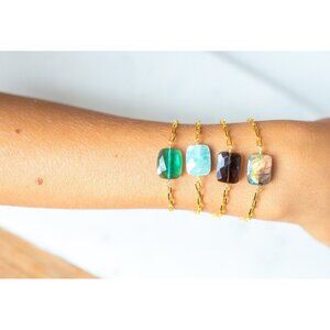 Beautiful Labradorite Gemstone Bracelet w/ 18K Gold Paperclip Chain Bracelet